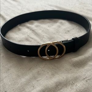 Elegant Black Belt with Gold Designer Buckle